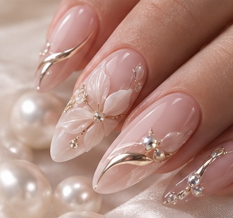 Illustrative manicure with delicate floral accents